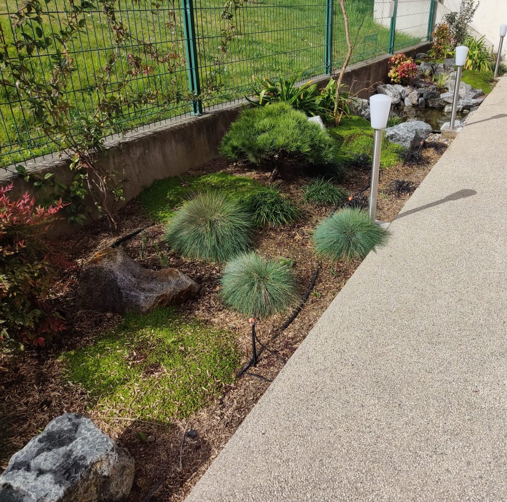 Réalisation de jardin par Camps Paysage : allée, massifs et engazonnement soignés